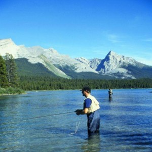 Fly fishing in Banff, Alberta, in the Canadian Rockies.