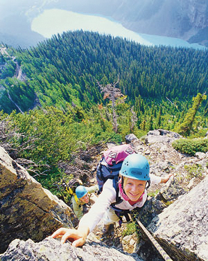 Rock climbing in Banff National Park in the Canadian Rockies.