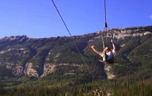 Zipline across the Kicking Horse River in the Canadian Rockies.