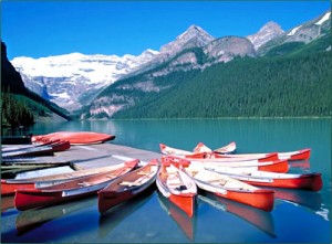 Canoes on Lake Louise, wating for you!