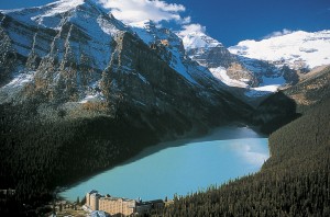 The turquoise waters of Lake Louise in the Canadian Rockies