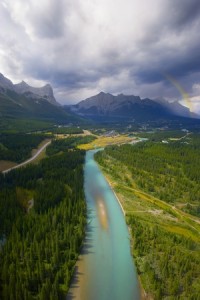 Scenic and beautiful Bow River in Banff National Park's Canadian Rockies