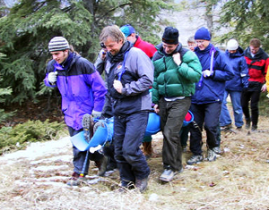 Learning wilderness first aid in the Canadian Rockies.
