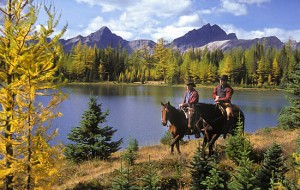 Horseback riding in Banff National Park in the Canadian Rockies.
