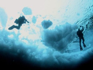 Try your hand at ice diving in Lake Minnewanka in the Canadian Rockies' Banff National Park.