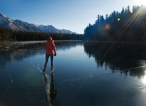 Ice skating in the Canadian Rockies' Banff National Park