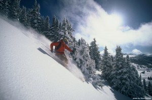 Perfect powder in Sunshine Village inside the Canadian Rockies' Banff National Park.